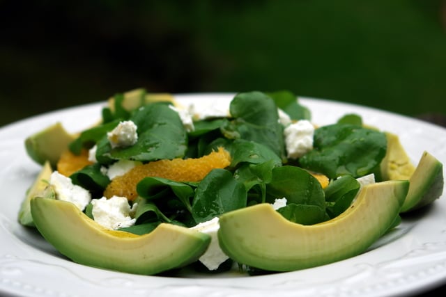 Watercress salad with avocado, orange and goat cheese